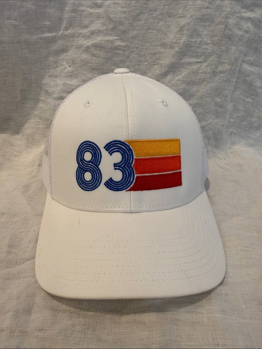 Retro 83 White Mesh Trucker Hat with Snapback